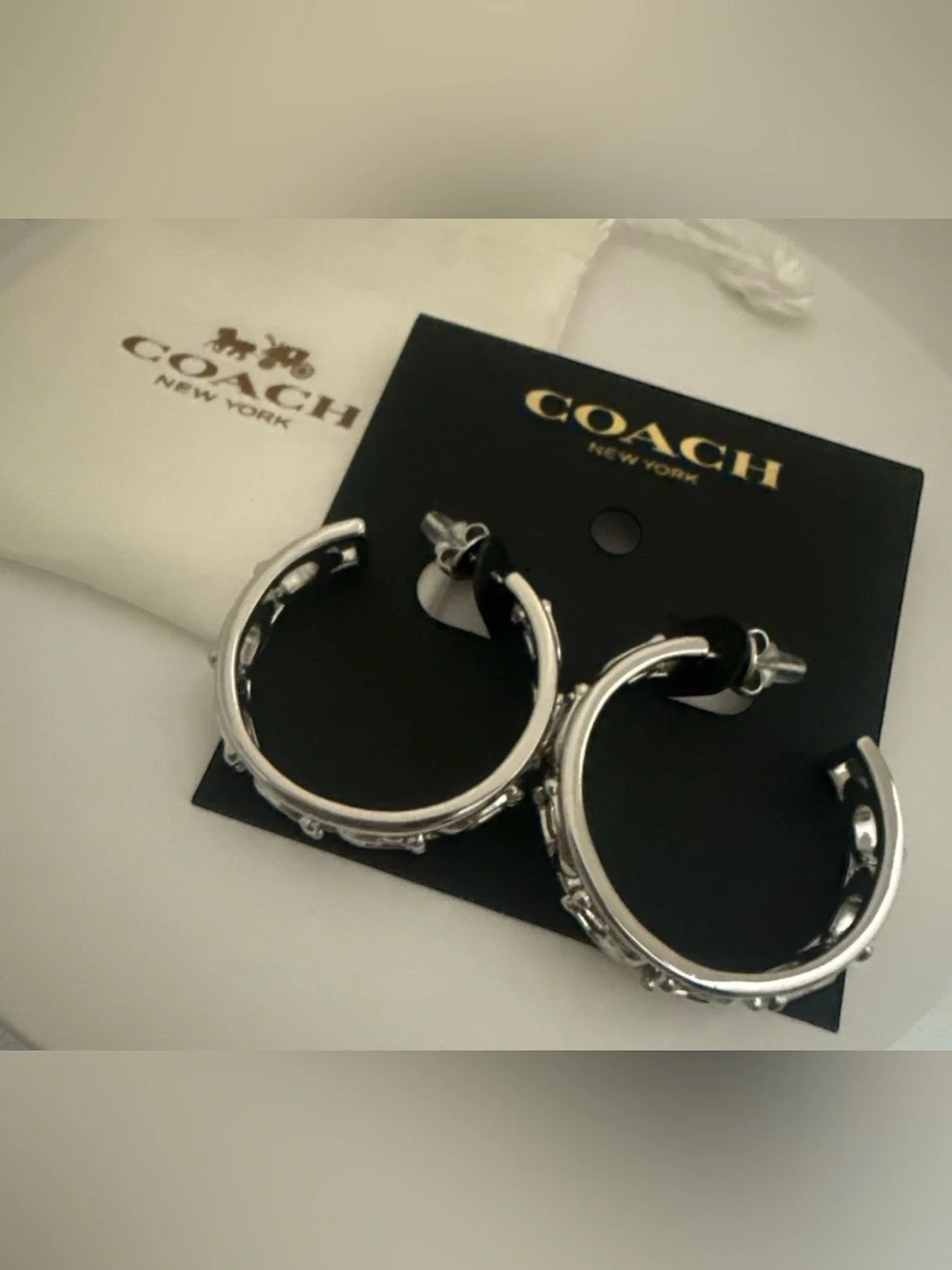 Coach Silver-Tone Signature Cutout Hoop Earrings - Picture 3 of 8